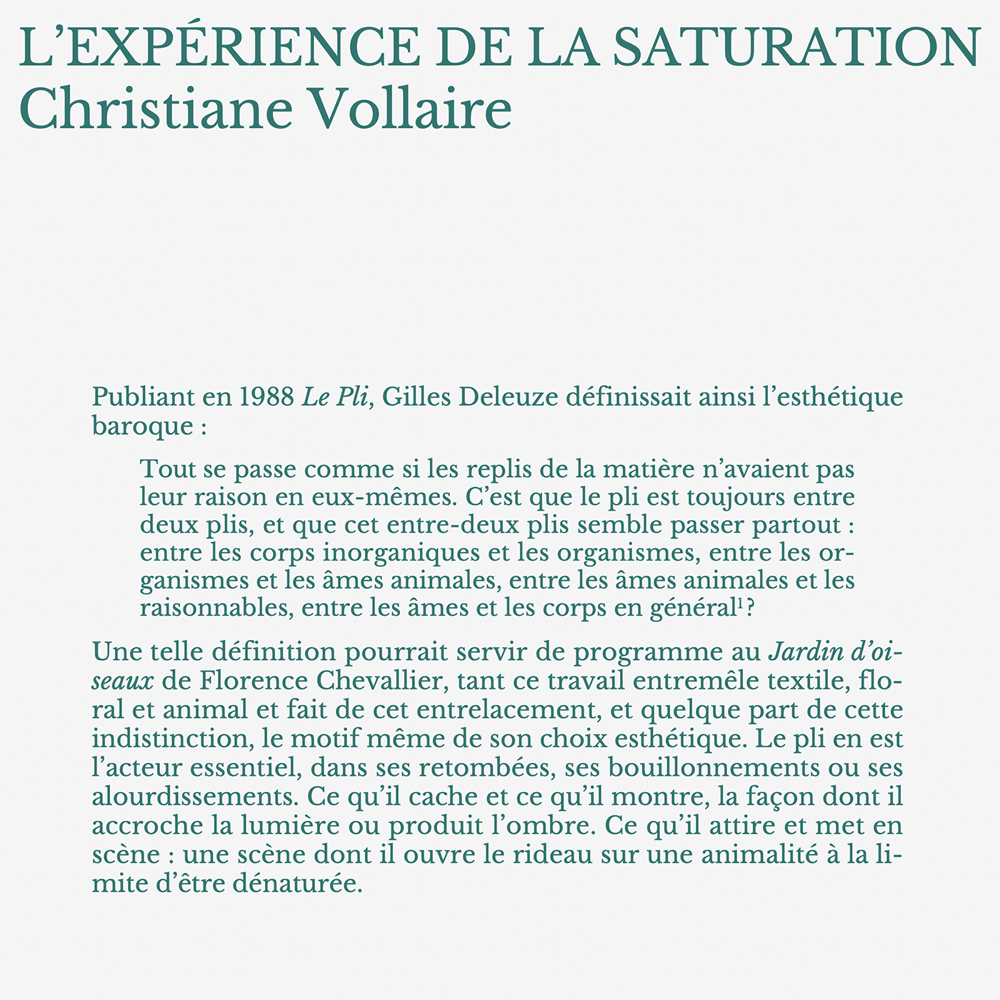 Florence Chevallier, Le Jardin d'Oiseaux