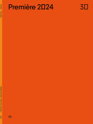 Couverture du catalogue d'exposition Première 30e édition (2024). Applate de couleur orange