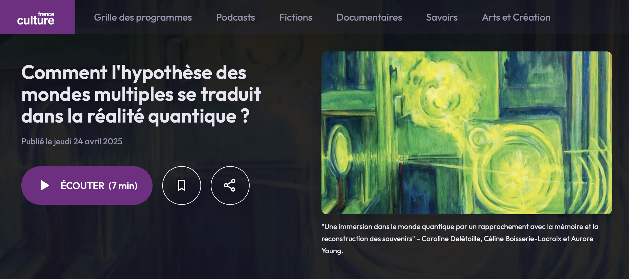 Visite exposition Sensation quantique sur France Culture