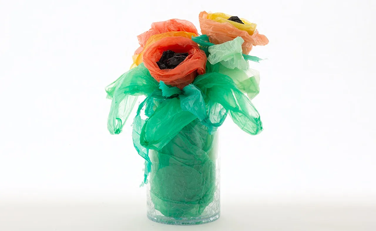 Photographie de Paul Pouvreau, de la série "Les Permanentes", figurant un bouquet des sacs plastiques