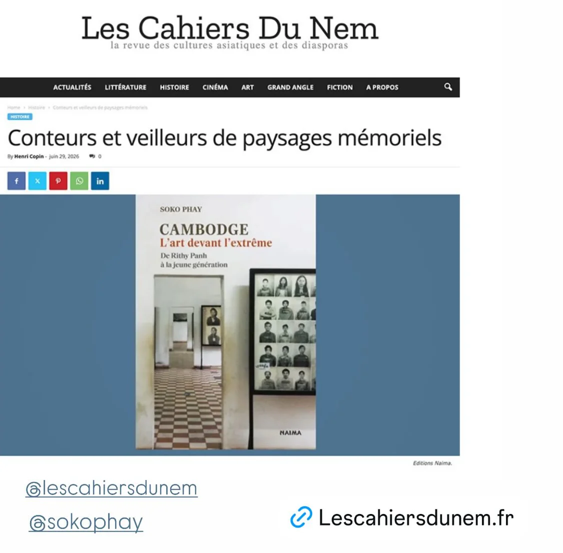 Articles sur le livre de Soko Phay "Cambodge l'art devant l'extrême" dans les Cahiers du New