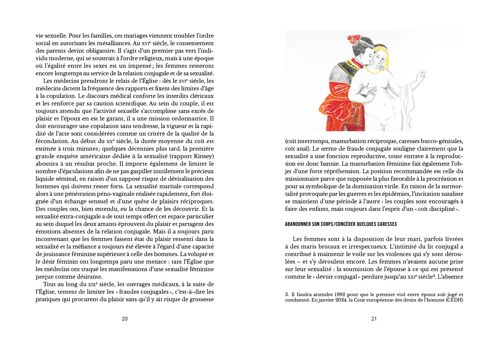 Planche de l'ouvrage d'Emmanuelle Santelli illustré par Cécile Rousset et Jeanne Paturle, "On s'émancipe ! Sexualité féminine, intimité conjugale, un chemin vers l'égalité"