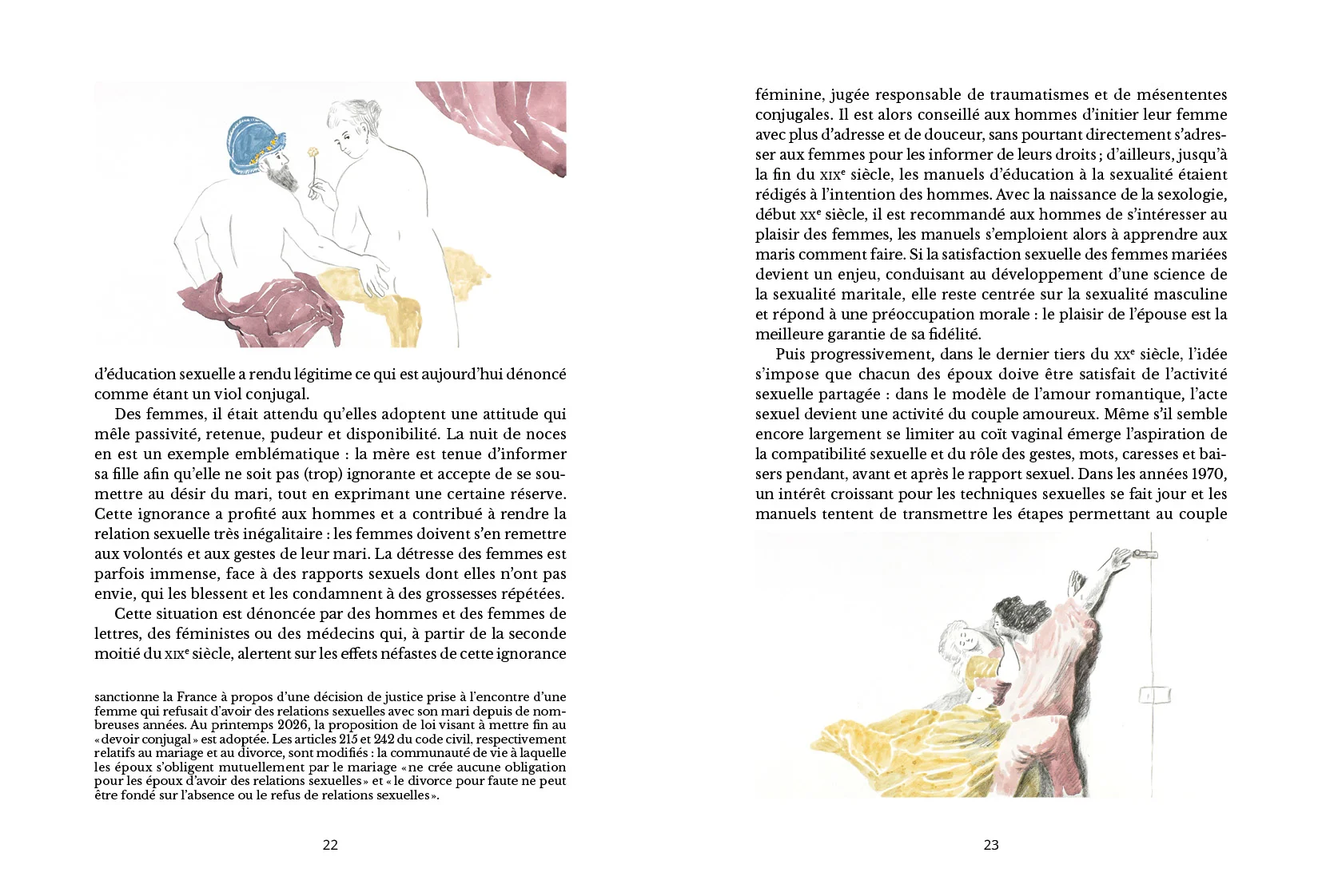 Planche de l'ouvrage d'Emmanuelle Santelli illustré par Cécile Rousset et Jeanne Paturle, "On s'émancipe ! Sexualité féminine, intimité conjugale, un chemin vers l'égalité"